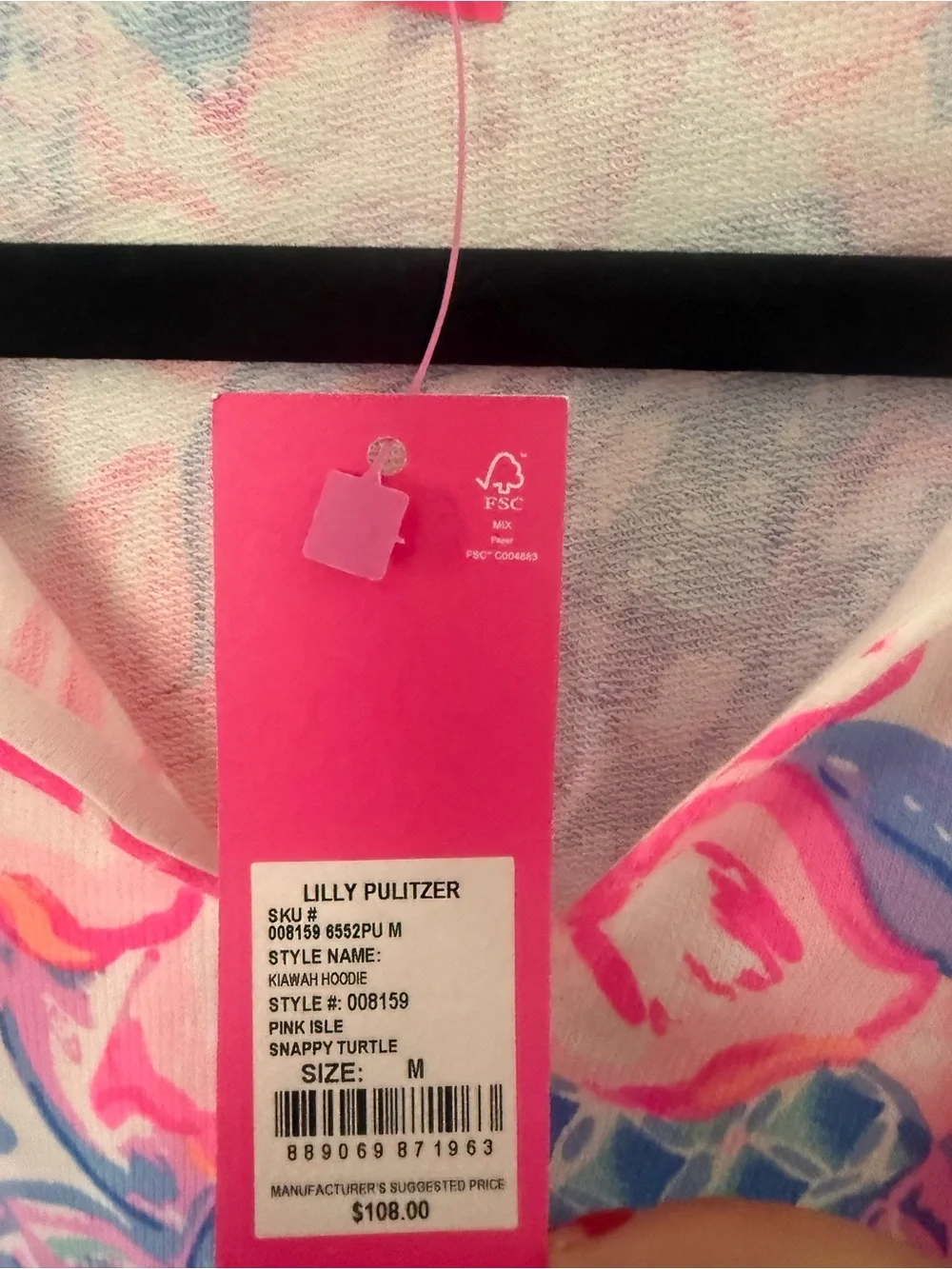 NWT Lilly Pulitzer Kiawah Hoodie in Pink Isle Snappy Turtle - Picture 5 of 7